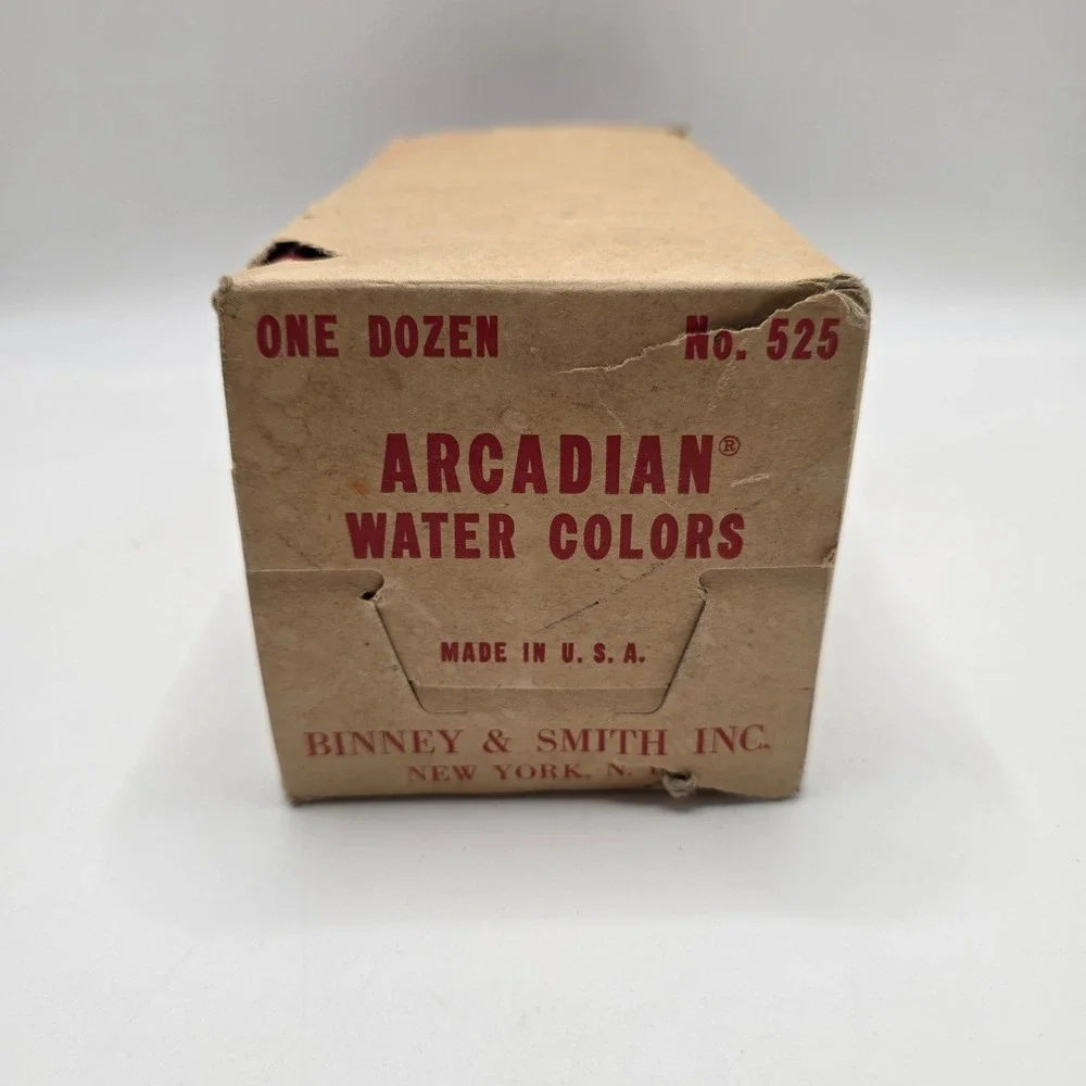 Binney & Smith Arcadian No. 525 Watercolor Paint Set Vintage Red Metal Tin 12pk